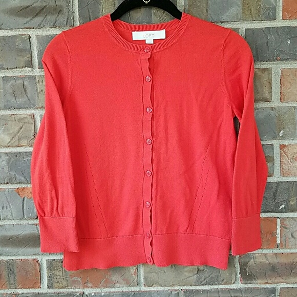 Ann Taylor Loft Pima Cotton Cardigan Orange XS