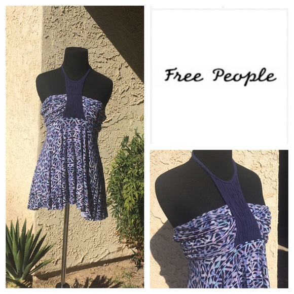 Free People Printed Top With String Halter Bust