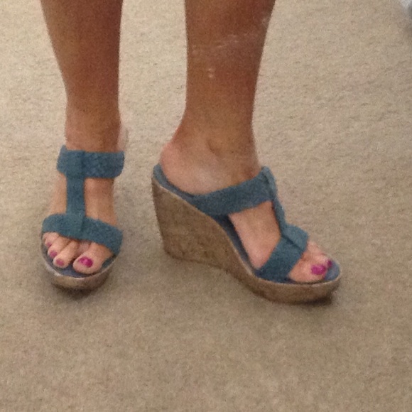 MIA suede aqua blue platform sandals