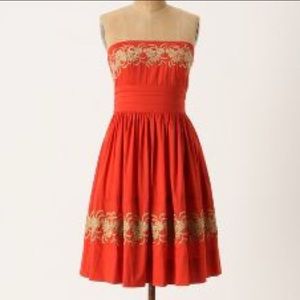 Orange / Rust strapless dress with pockets