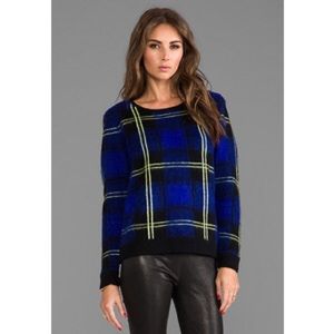 Milly Runway Knit Washed Plaid Jacquard Sweater