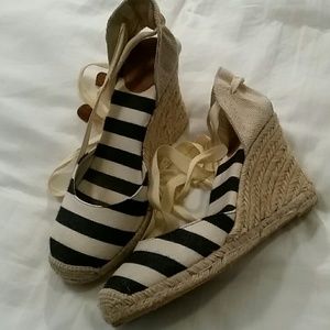 Navy & Cream Striped Espadrilles-size 8