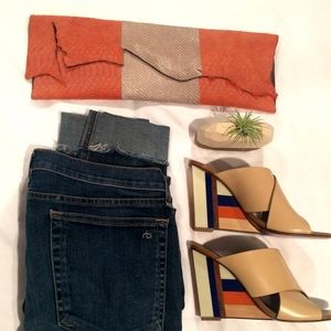 Colorblocked Leather Clutch by Incandela Design.