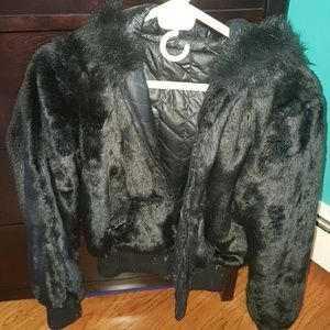 Faux fur reversible bomber