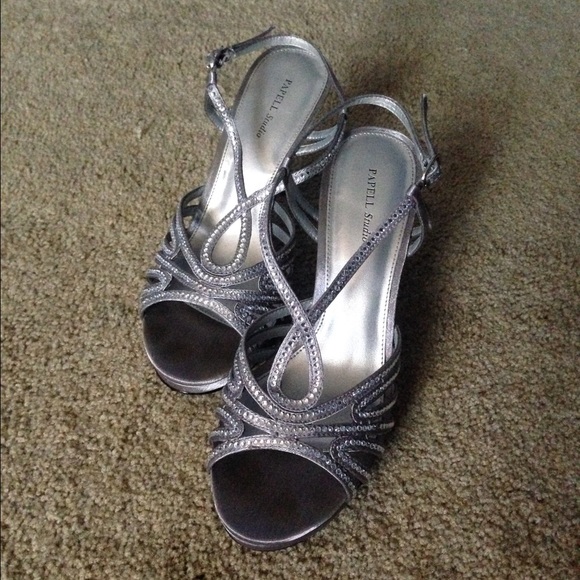 Gray heels with crystal accents