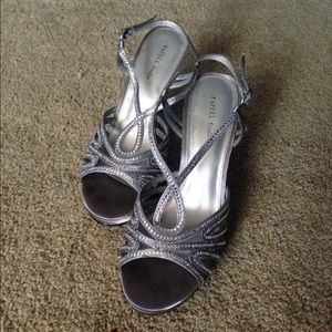Gray heels with crystal accents