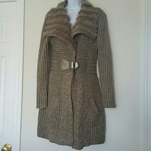 Slonl Tan long sweater with buckle