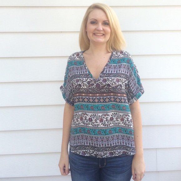 Boho Print V-Neck Top
