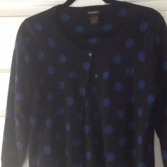 Cashmere sweater black with blue polka dots size L