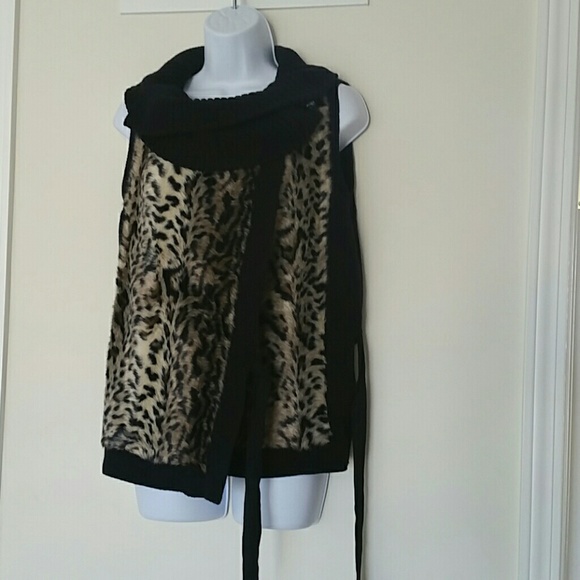 T .Tahari black with animal print sweater