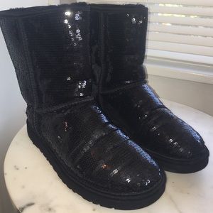 UGG Black Sequined Classic Short Boots-Size 9