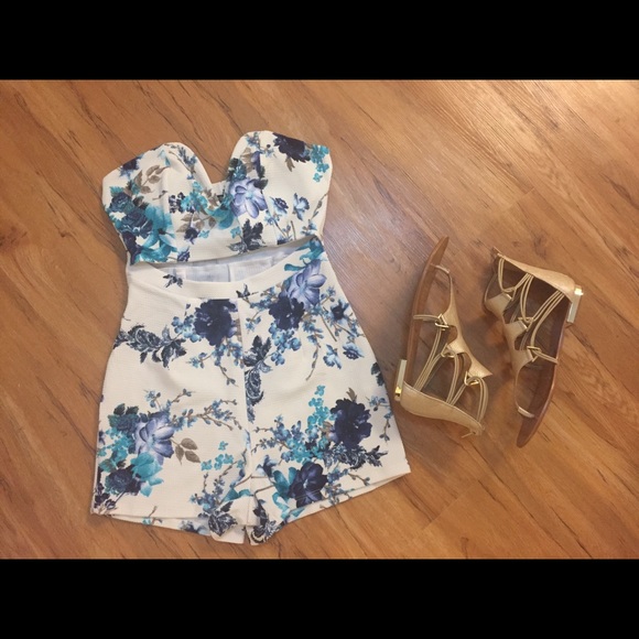 Strapless Floral Romper