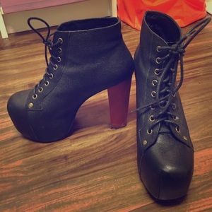 Jeffrey Campbell Black Leather LITA w Wood Heel