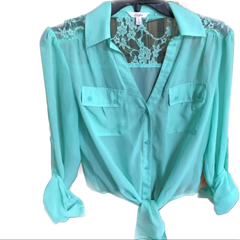 Candies Mint Green Sheer Blouse Size S