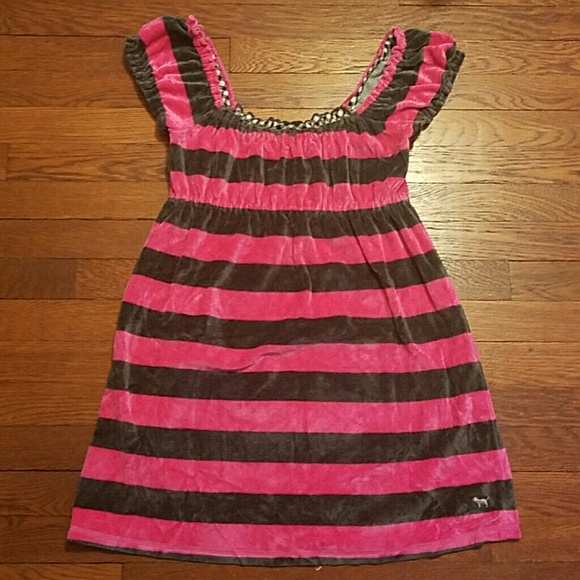 PINK velour striped baby doll nightie size M