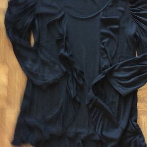 Black silky cotton ruffled long sleeve