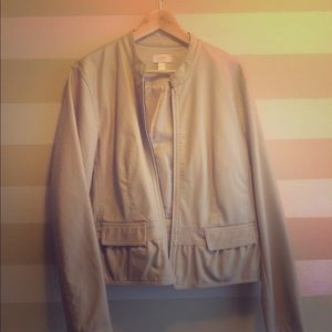 Cream Loft Ruffled Leather Jacket