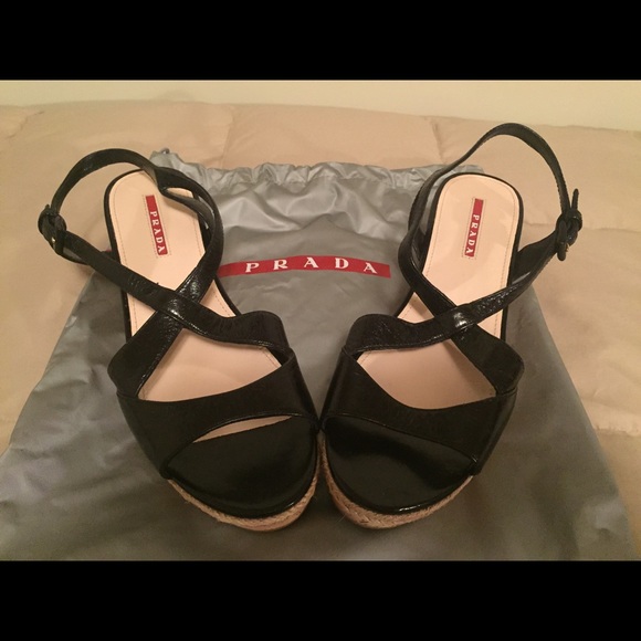 Prada black leather cork heel shoes 39.5 (9.5) new