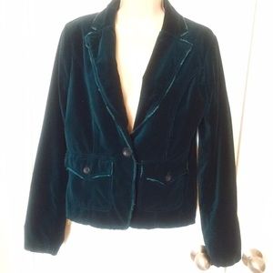 Dark Teal Velour jacket with distressed edges NWT
