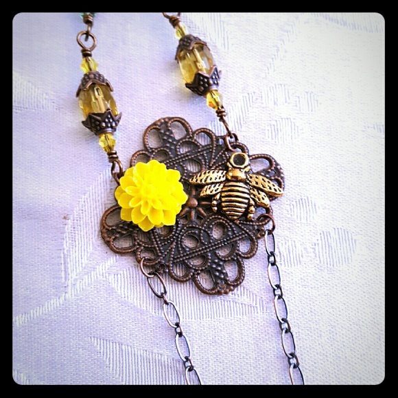 Handmade Copper Vintage Bumble Bee Necklace