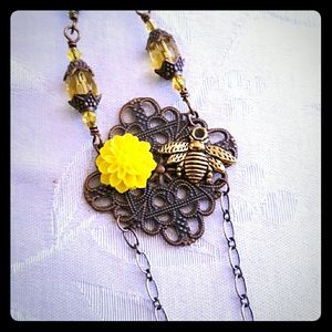 Handmade Copper Vintage Bumble Bee Necklace