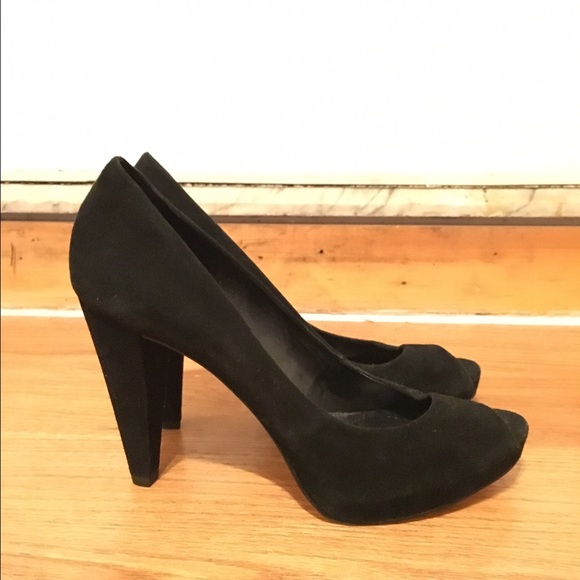 Banana Republic Black Suede Peep Toe Pumps