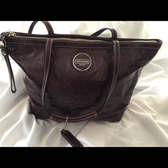 Coach aubergine patent leather handbag