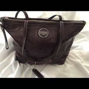 Coach aubergine patent leather handbag