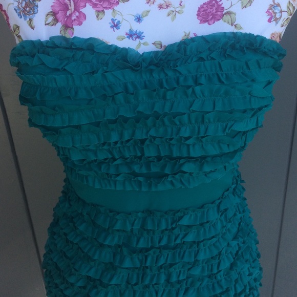 Green Sweetheart Ruffled Mini Dress - Picture 4 of 4