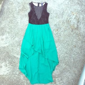 Lace and teal high-low dress