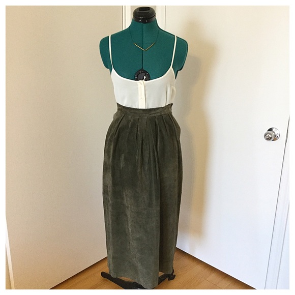 Vintage Dresses & Skirts - Suede High Waisted Midi Skirt