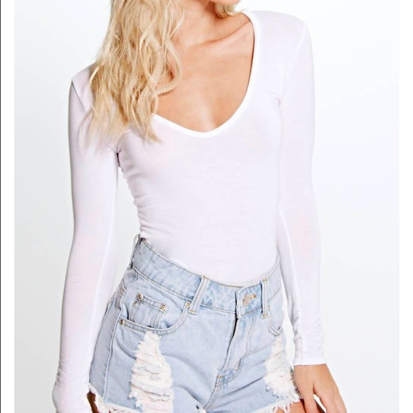 petite joslyn long sleeve thong v neck bodysuit