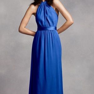 Vera Wang Long Chiffon Halter Dress Horizon Blue