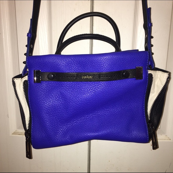 Botkier Leather Leroy Satchel-Cobalt/Black/Cream