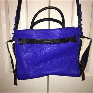 Botkier Leather Leroy Satchel-Cobalt/Black/Cream