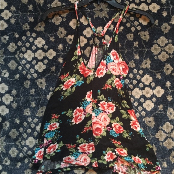 black flowery tank top