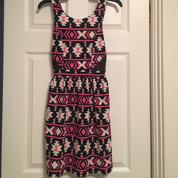 Black, pink, and white Aztec pattern dress