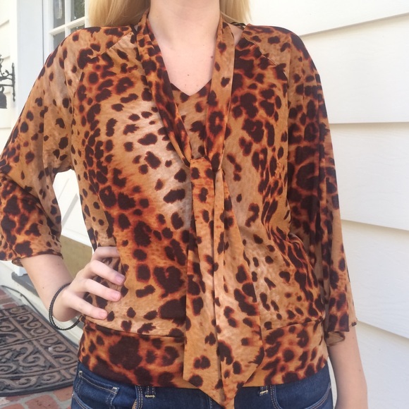 Leopard Print Top with Tie