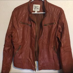 Walnut brown faux leather moto jacket