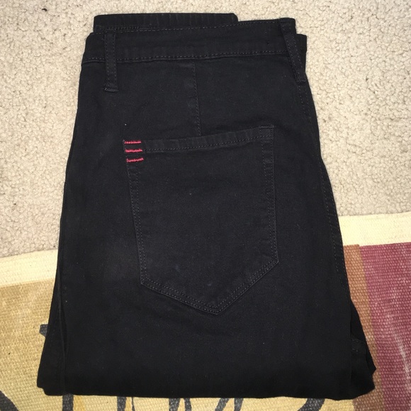 high wasted, showing zipper jeans