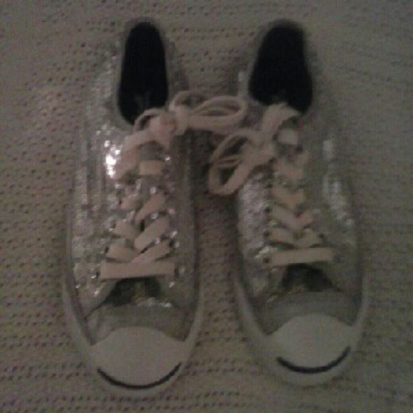 Silver sequin Converse sneakers