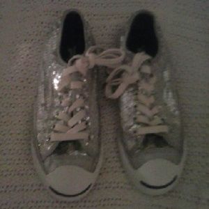 Silver sequin Converse sneakers