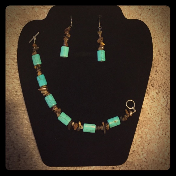 Turquoise & Brown Bracelet and Earrings set