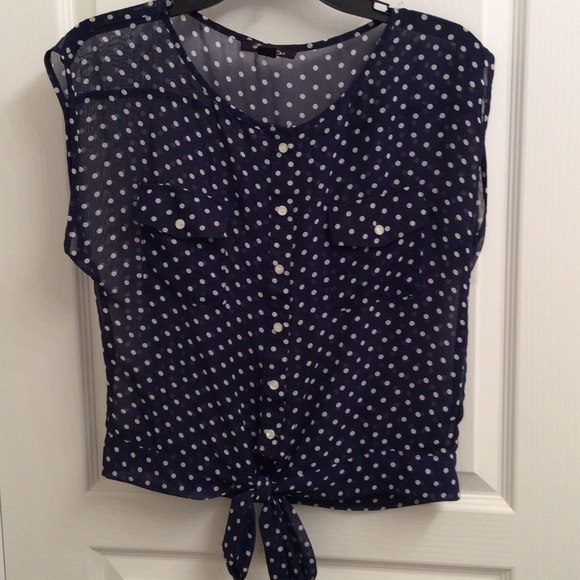 Navy Blue Polka Dot Top
