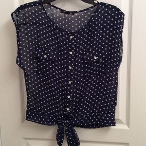 Navy Blue Polka Dot Top