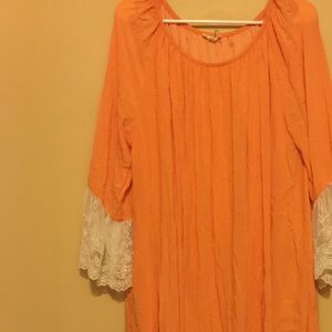 Beautiful Sherbet Orange and Off White Lace Dress