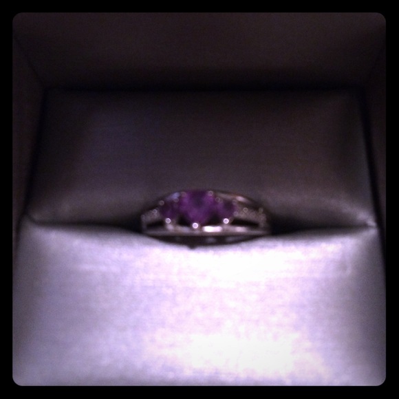 Amethyst and white sapphire silver engagement ring