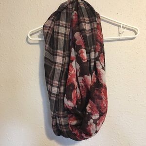Reversible plaid and floral infinity scarf