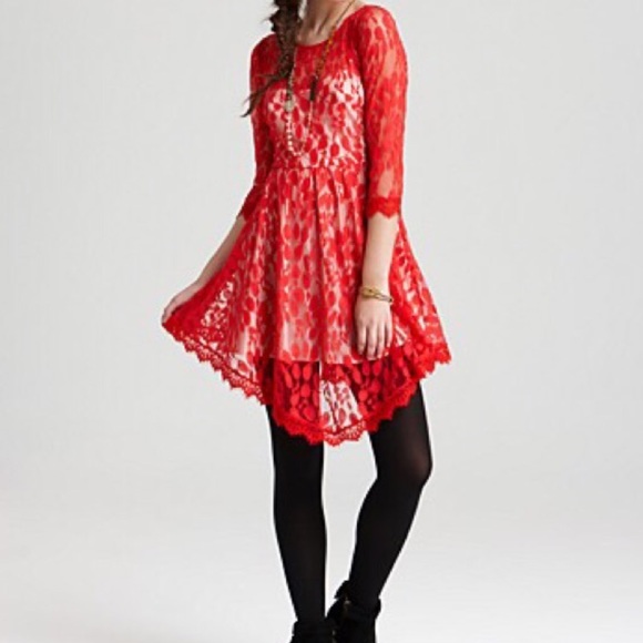 SALE!!! 🎉 NWT Free People Red Floral Lace Dress