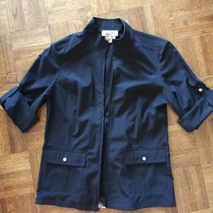 Black zippered jacket with button up sleeve